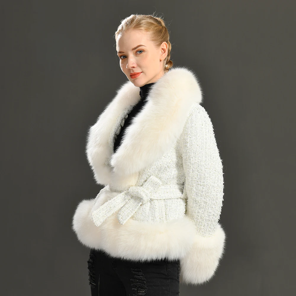 

Jxwatcher Autumn and Winter New Double-sided Cashmere Coat Female Short Style Slim Suit Wool Coat with Big Fur Collar Thickened