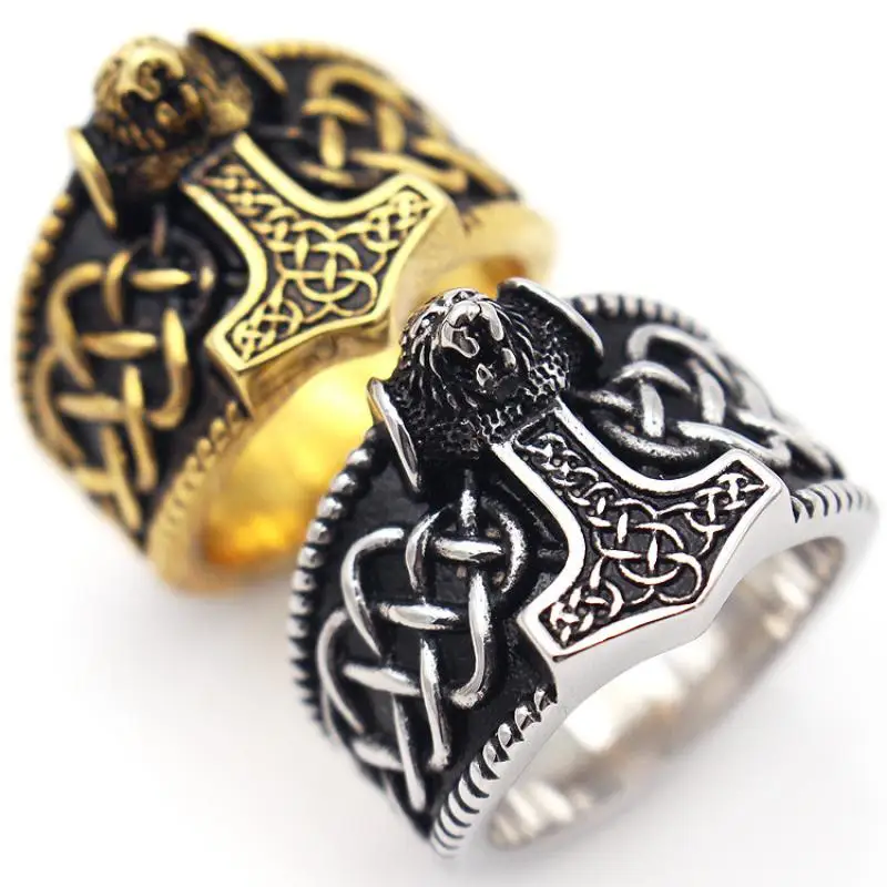 New Retro Animal Wolf Head Pattern Viking Rune Ring Men's Ring Vintage Metal Ring Accessories Party Jewelry