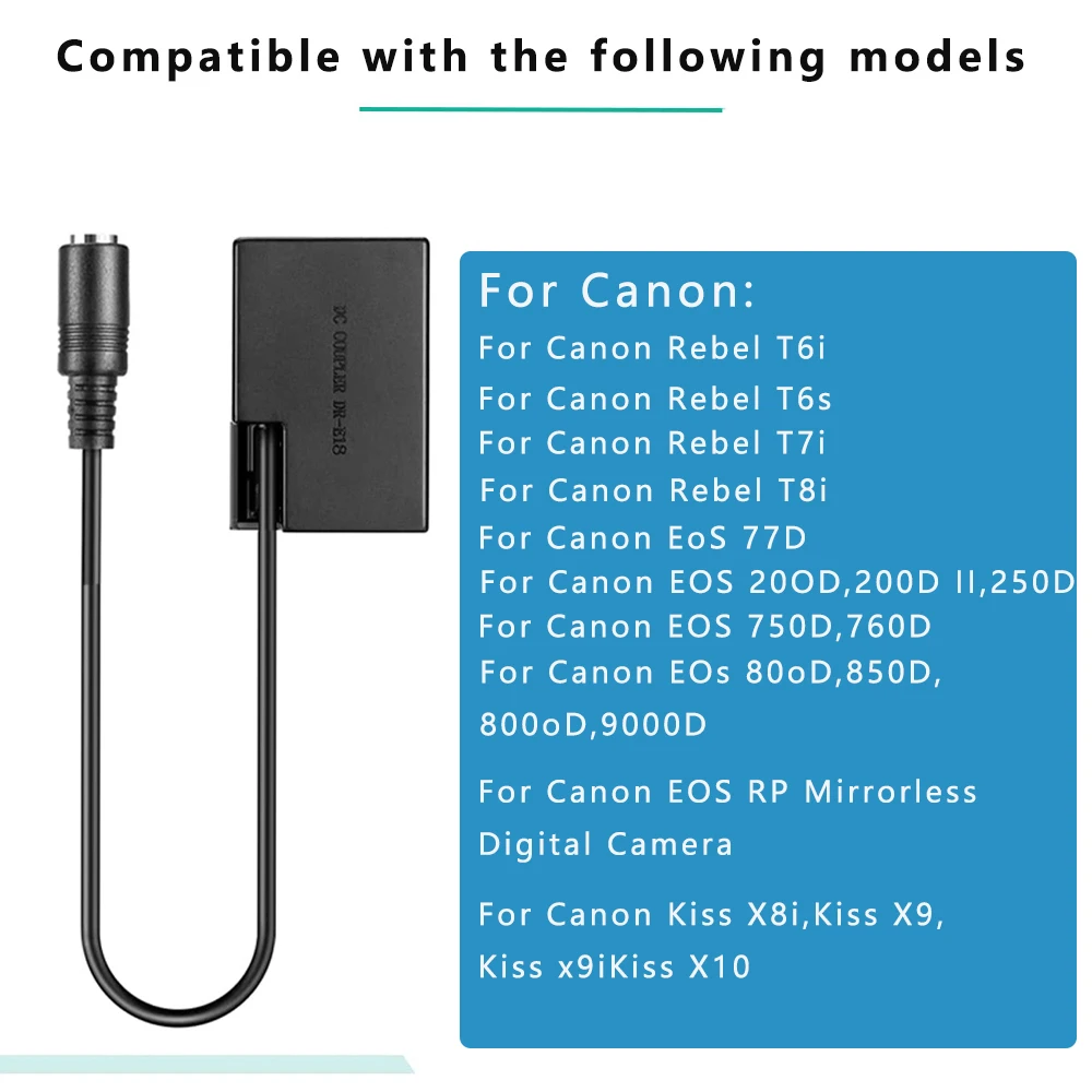 ACK-E18 USB-C DR-E18 DC 커플러 PD 충전기 키트 교체 LP-E17 배터리 Canon EOS Rebel T6i T6s T7i SL3 750D 760D 800D