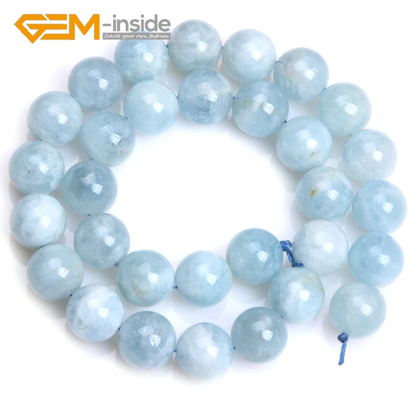 Natural Round Blue Aquamarines Semi-precious Stone Natural Beads DIY For Jewlery Making Strand 15\