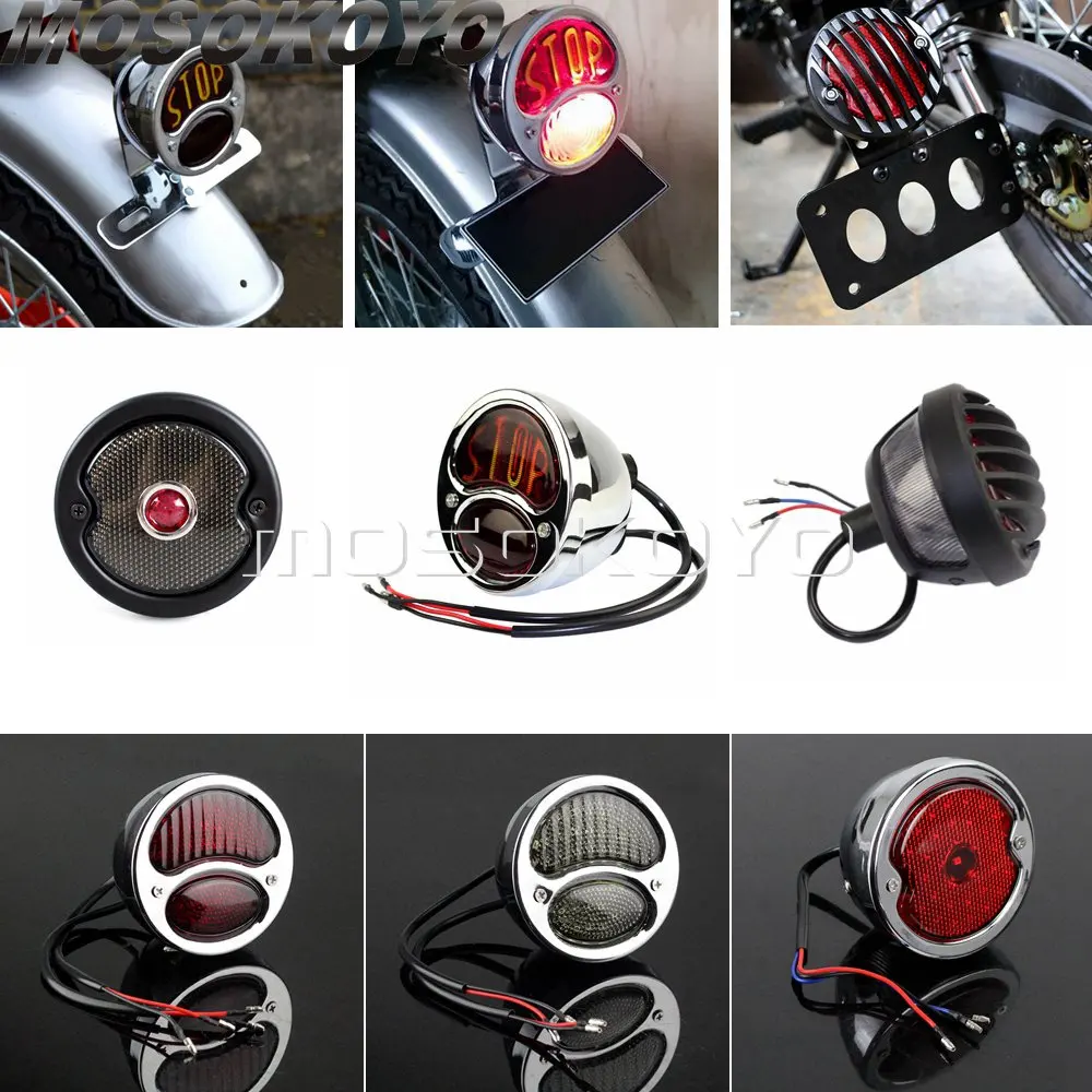 Old School Retro Motorcycle 12v LED Tail Light For Harley Chopper Bobber Cafe Racer Duolamp Vintage Rear Stop Lamp Brake Light