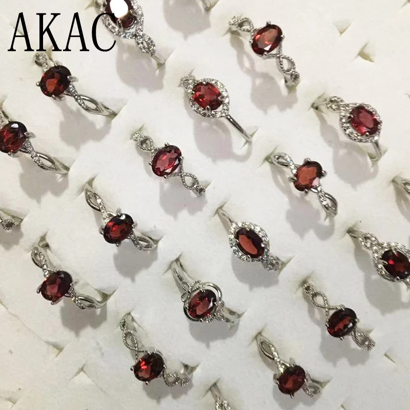 5rings/set 10rings AKAC approx5*7mm natural red garnet white copper adjustable ring for women men send randomly wholesale