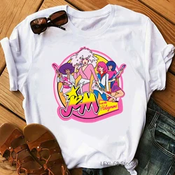 New Arrival 2024 Funny Tshirt Women Jem And The Holograms Graphic Print T Shirt Hip Hop Rock White Female T-Shirt Harajuku Shirt