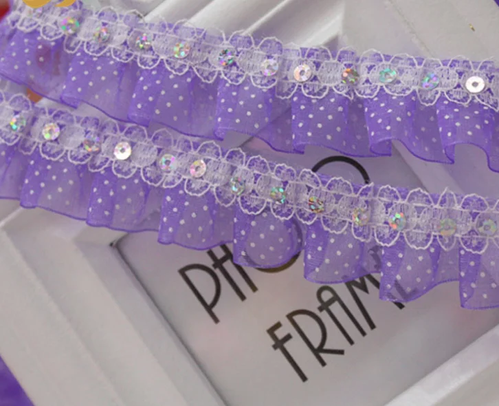 40Yards 2.5cm Purple Pleated Lace Trim Ruffle Ribbon for Gift Package Wrap Hair Clip Accessory Making CraftSewing Wedding Decor