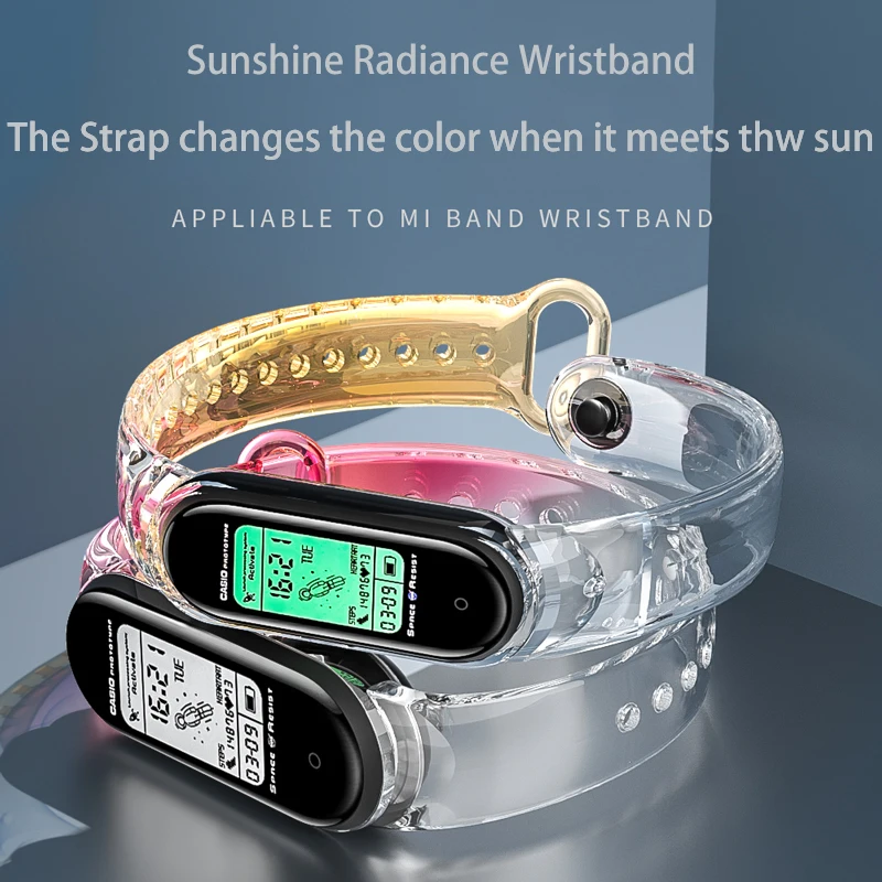 Transparent Color Change Strap for Xiaomi Mi Band 6 5 3 4 Silicone Wrist discolour Strap Bracelet Replacement for Xiaomi Band 5