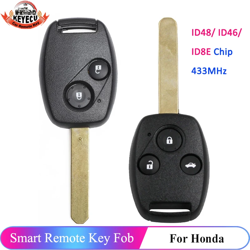 KEYECU 433MHz ID48 ID46 8E Chip For Honda Accord 2003 2004 2005 CR-V 2005 2006 Civic Remote Car Key 2 / 3 Buttons