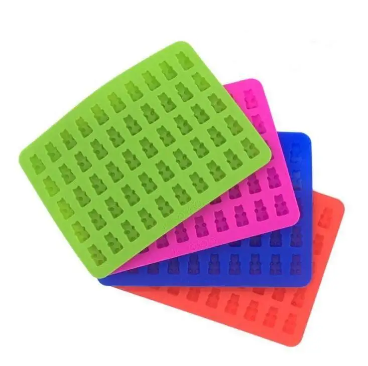 4 Color 53/50 Cavity Silicone Gummy Bear Chocolate Mold Candy Maker Ice Cube Tray Jelly Moulds with Free Dropper Wholesale