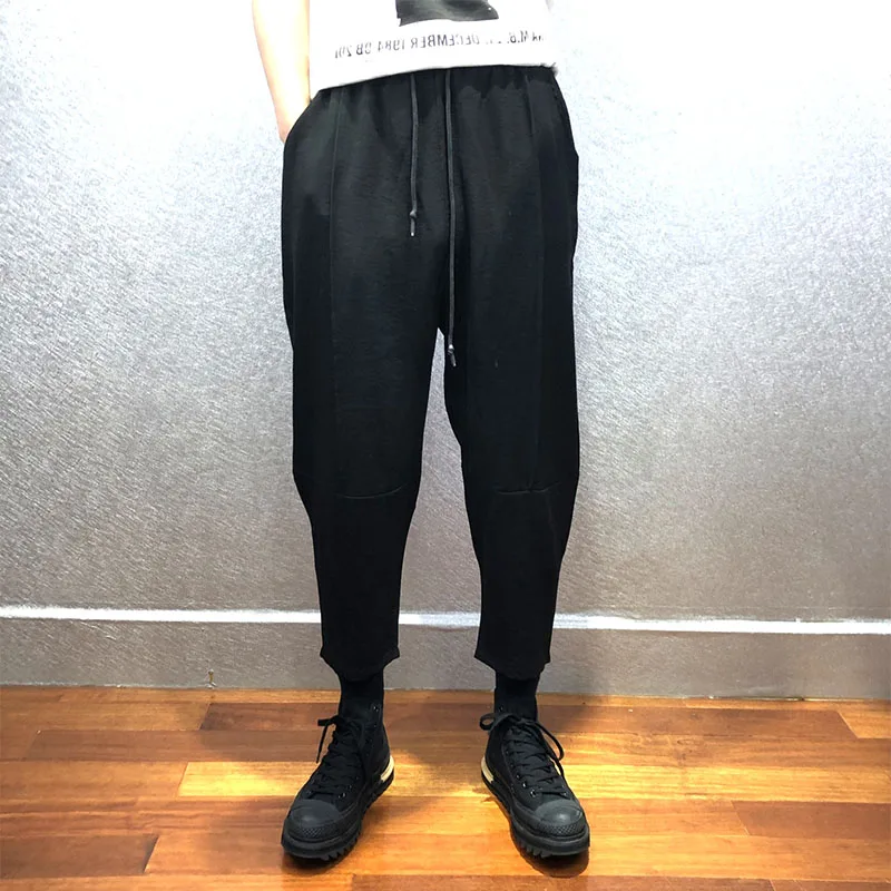 

Men 2021 new hair stylist style splice design fashionable youth joker dark department casual loose large size harun pants