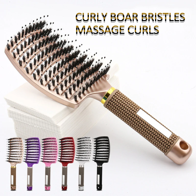 Bristle&Nylon Hair Brush Girls Hair Scalp Massage Comb Women Wet Curly Detangle Hair Brush for Salon Hairdressing Styling Tool