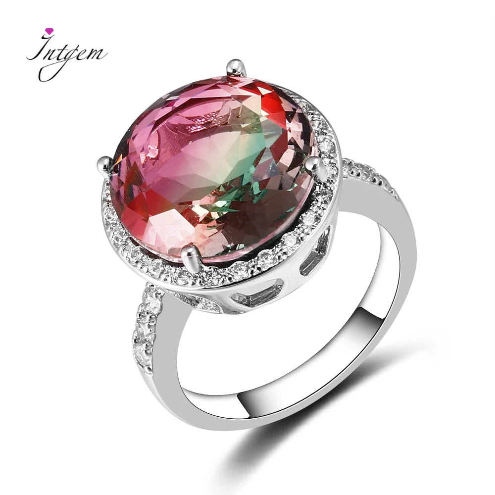 925 Silver Women's Multi-Color Large Round 15MM Zircon Ring Ladies Girls Engagement Wedding Party Anniversary Jewelry Wholesale