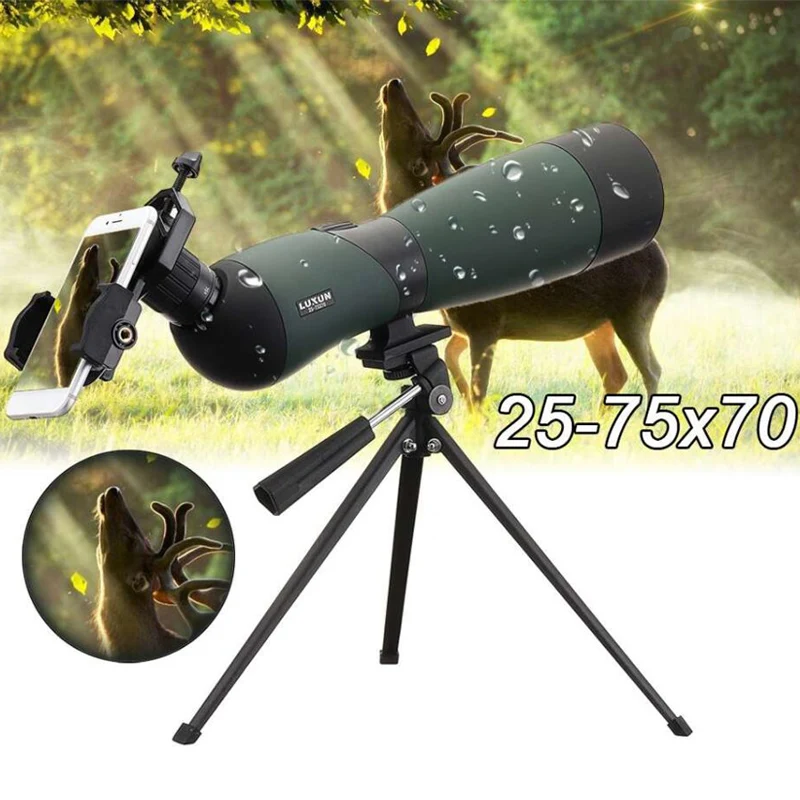 

25-75x70 Zoom HD Telescope Spotting Scope Waterproof Monocular with Universal Phone Adapter Mount Tripod Hunting Optics Scope