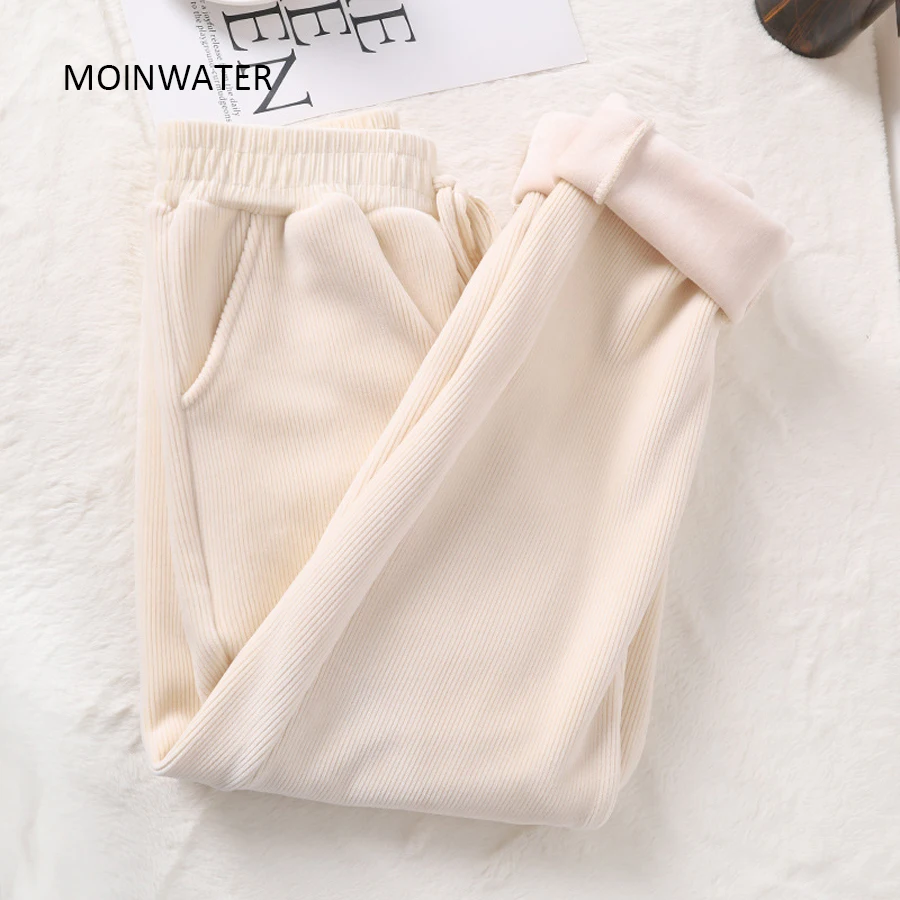 MOINWATER Women New Thick Pants for Winter Lady Casual Harem Warm Pants Female Corduroy Trousers MP2011