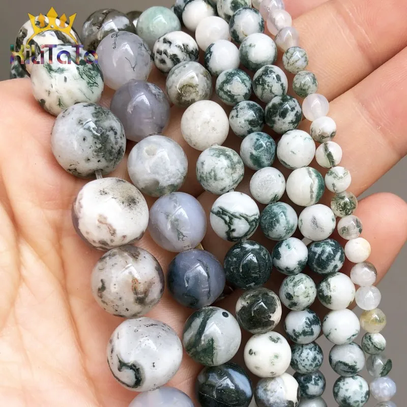 Natural Tree Agates Stone Beads Round Loose Spacer Beads For Jewelry Making DIY Bracelet Earrings Accessories 15\'\' 4/6/8/10/12mm