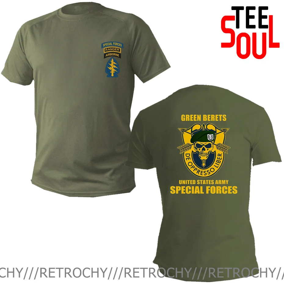 Hot Sale Fashion US Army Special Forces Airborne Commando Ranger Front & Back Print T-shirt USA Military Green T Shirt Cool Tees