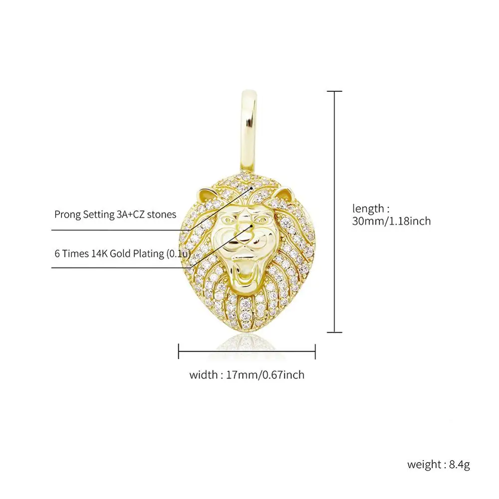 TOPGRILLZ New 100% 925 Sterling Silver Lion Pendant High Quality CZ Women's Necklace Hip Hop Fashion Delicate Jewelry For Gift