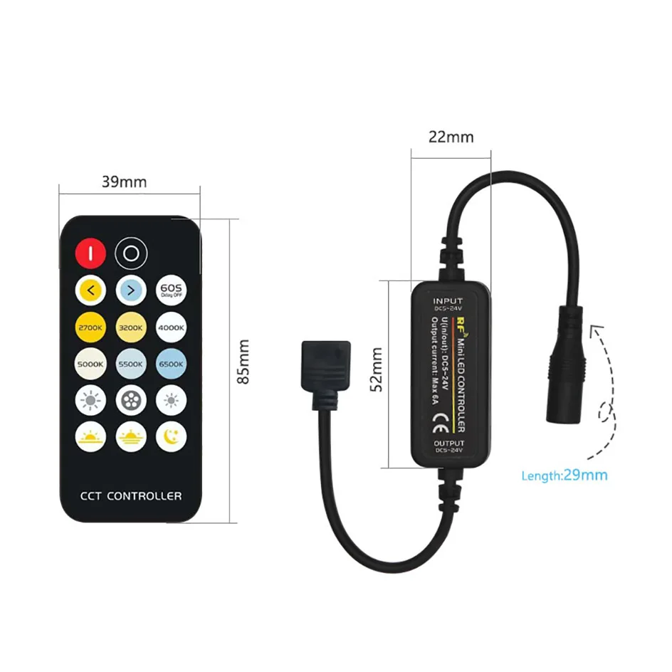 Imagem -03 - Cct Led Controller para Dual Color Led Strip Lights Dimmable 2.4g rf Controle Remoto sem Fio 12v 24v 3a Canal