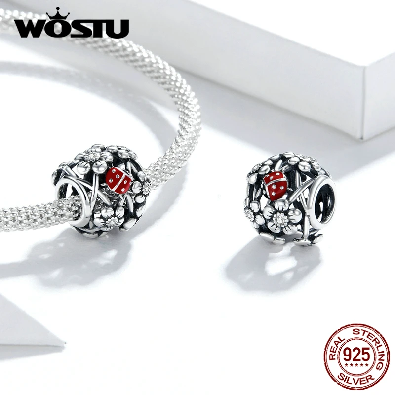 WOSTU 925 Sterling Silver Retro Pattern Beads Charms Dangle Pendant Fit Orginal Bracelets For Women Fashion Jewelry DIY Gift