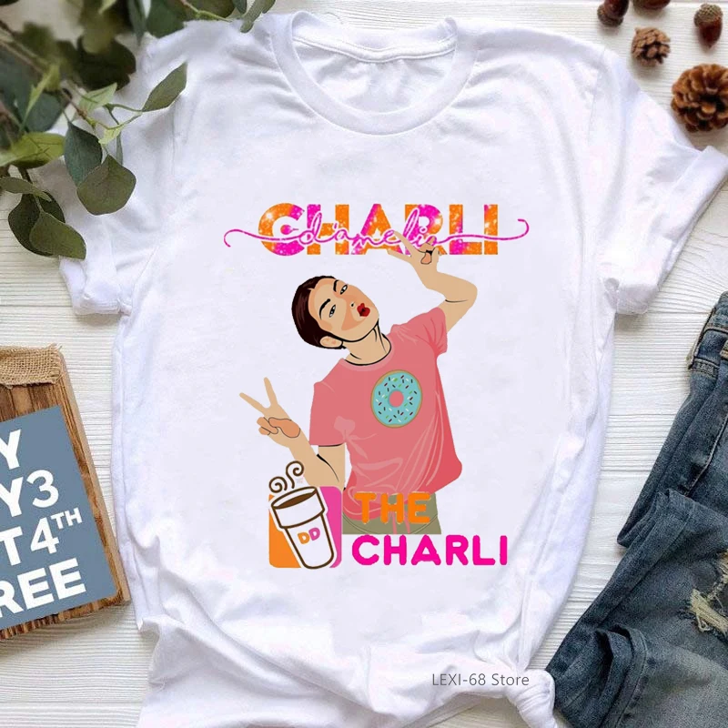 

Rainbow Charli Damelio Graphic Print Tshirt Women'S Clothing Cool Design Dunkin Donuts Iced Coffee T-Shirt Femme Wholesale