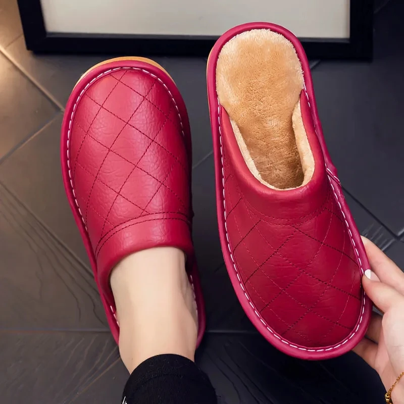 Zapatillas de casa de hombre hechas a mano de cuero genuino de lujo, zapatos planos de interior para dormitorio, cómodos y suaves, color negro y