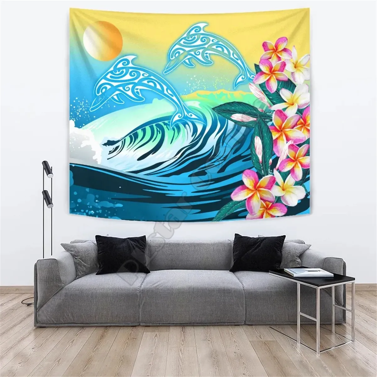 

Dolphin Plumeria Surfing Polynesian Tapestry 3D Printing Tapestrying Rectangular Home Decor Wall Hanging