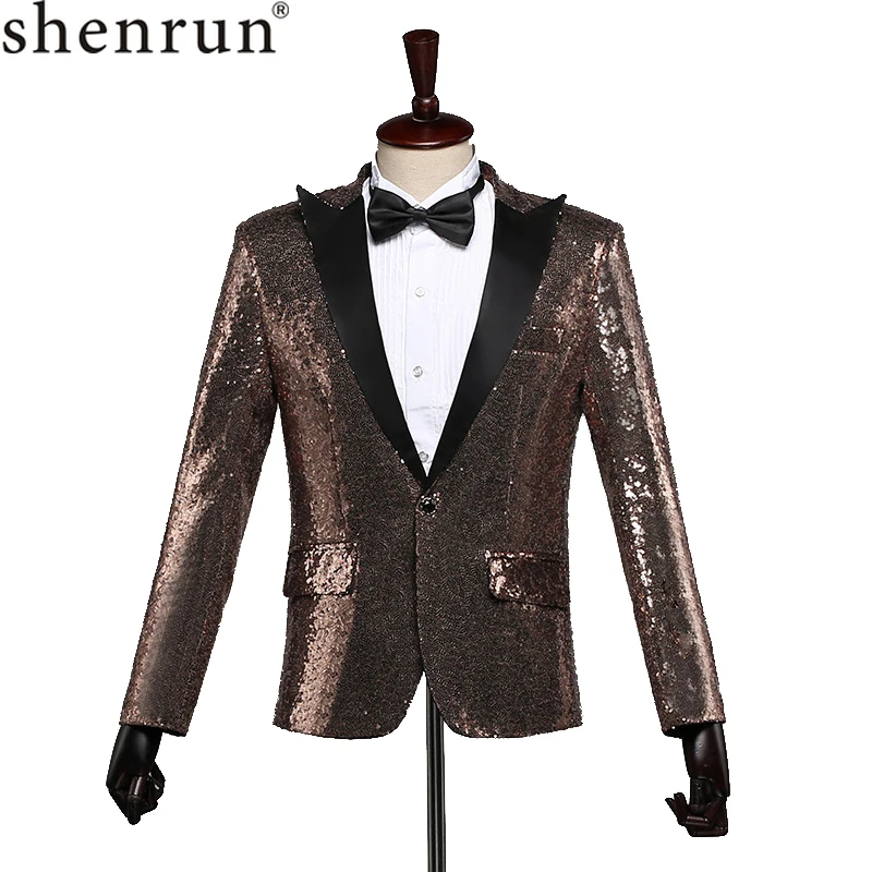 

Shenrun Men Fashion Slim Fit Suit Jacket Casual Blazer Skinny Sequins Paillette Wedding Groom Singer Stage Costume Plus Size