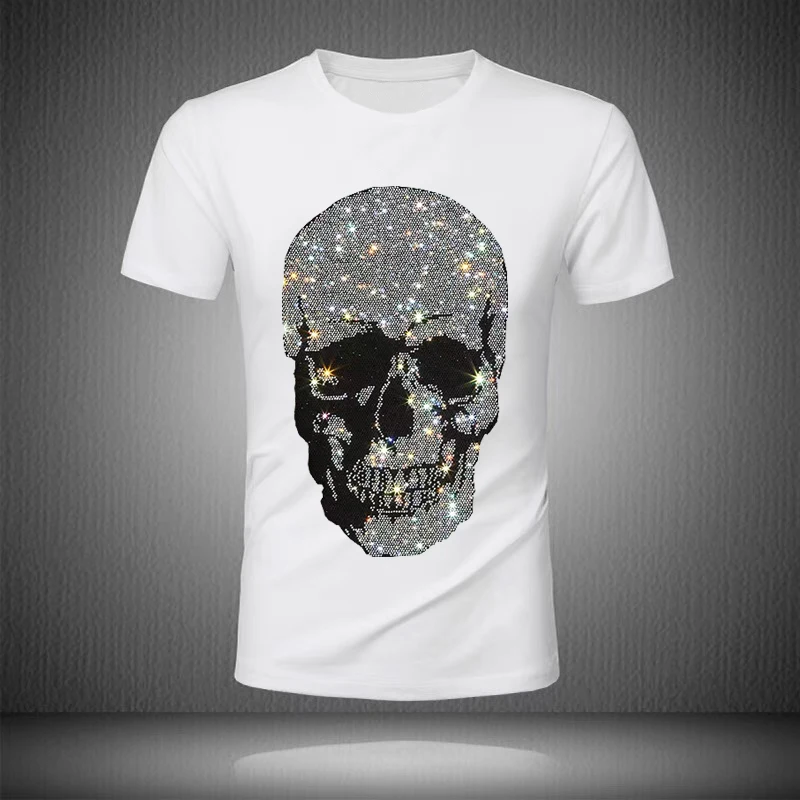 Summer Men\'s T-shirt O-neck Cotton Rhinestone Style High Quality Tees Fashion Trend Hot Diamond New Hip Hop Casual Short Sleeve