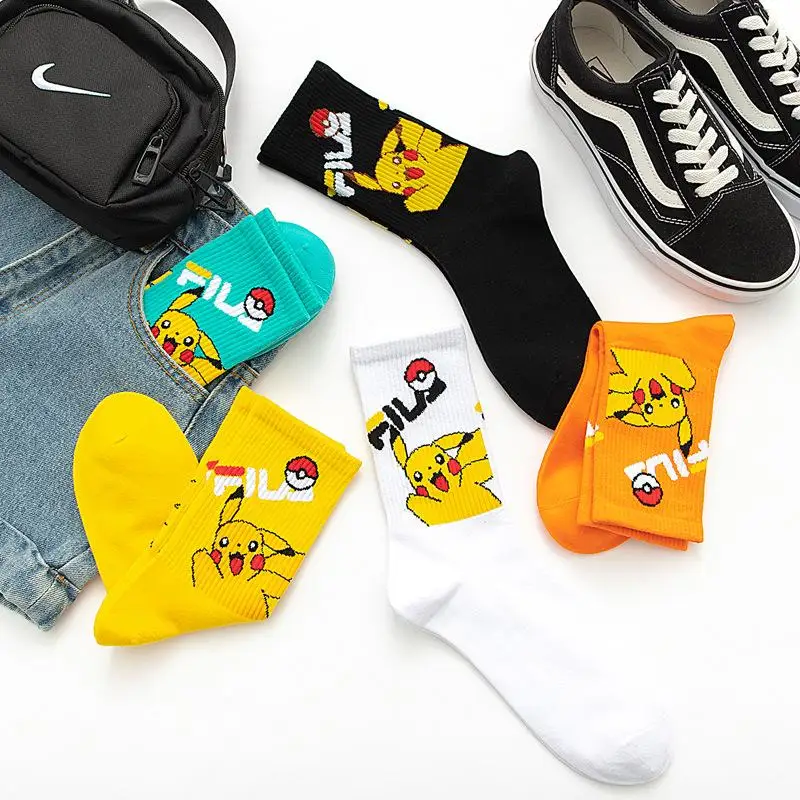 Chaussettes en coton Pokemon Pikachu pour hommes et femmes, figurine SLaura, Salamèche, Bulbizarre, Anime Cosplay, cadeau de Noël