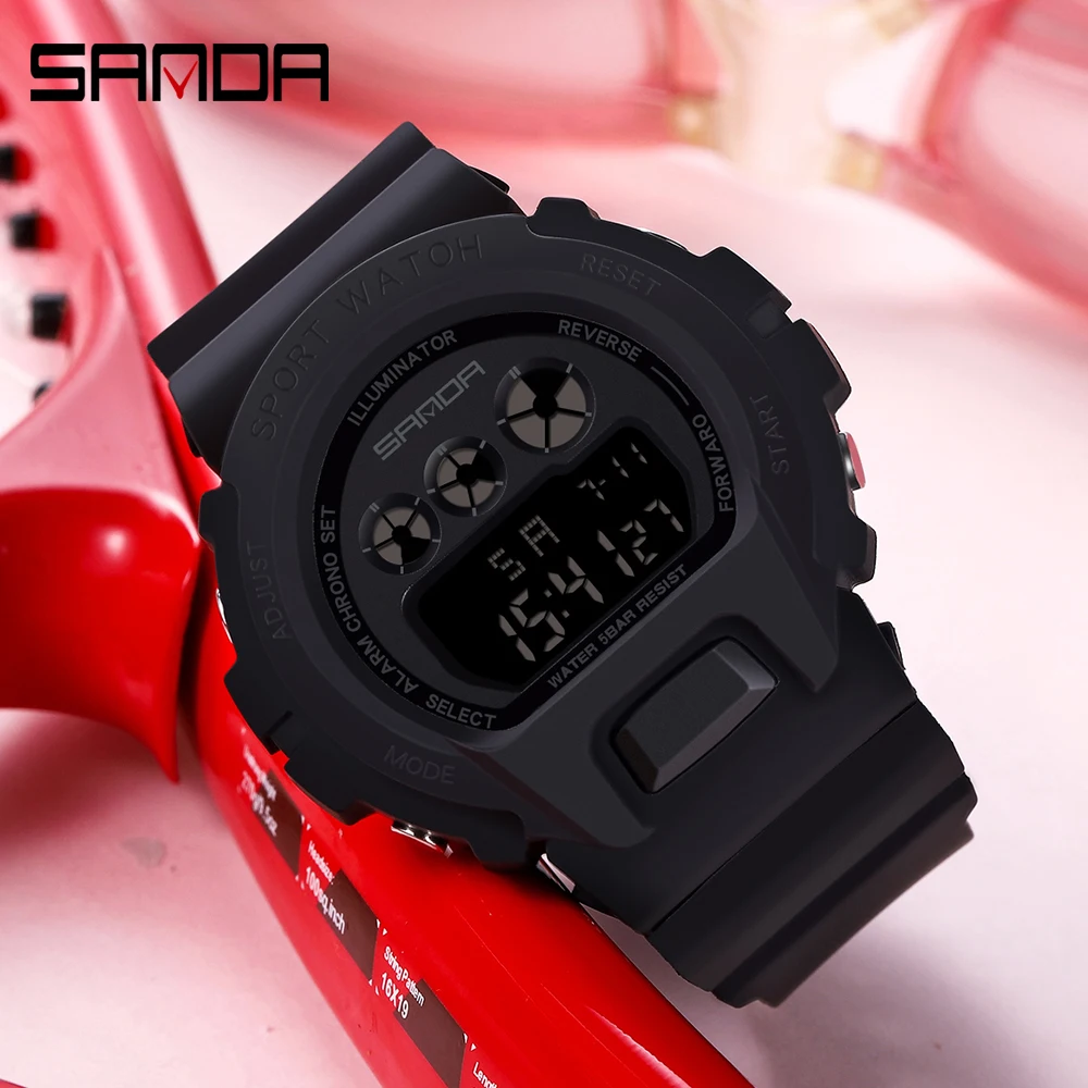 SANDA-reloj deportivo Digital para hombre, cronógrafo con pantalla LED, resistente al agua, alarma, cronógrafo