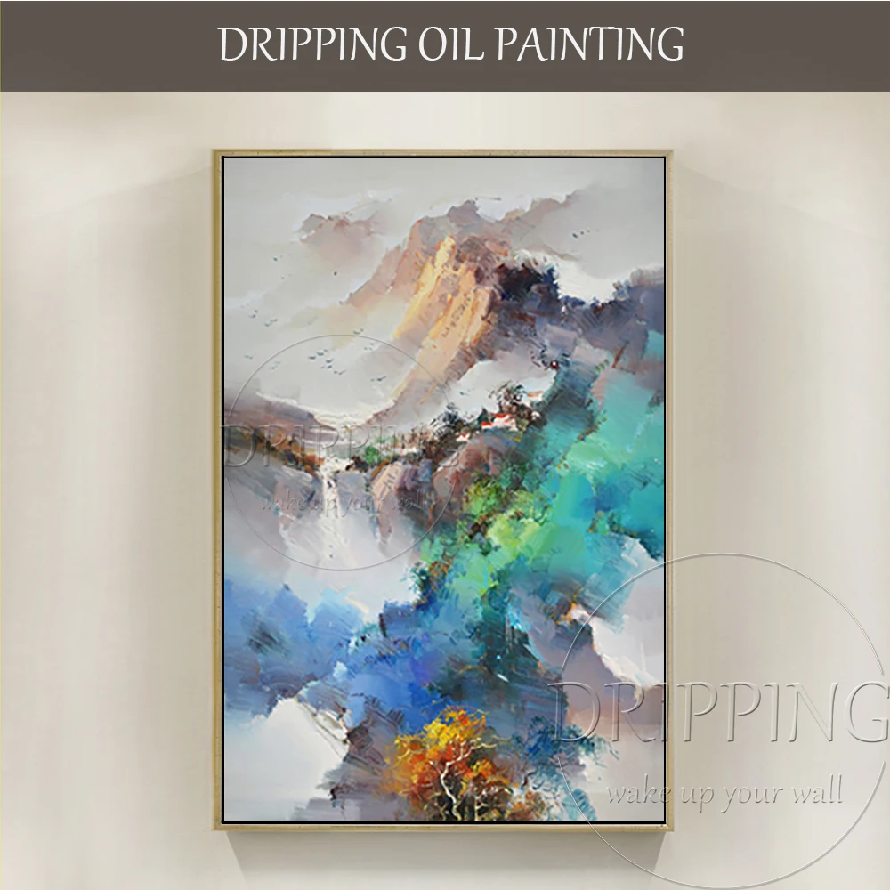 

Pure Hand-painted Gorgeous Chinese Landscape Oil Painting on Canvas Impressionist Chinese Mountains Landscape Acrylic Painting