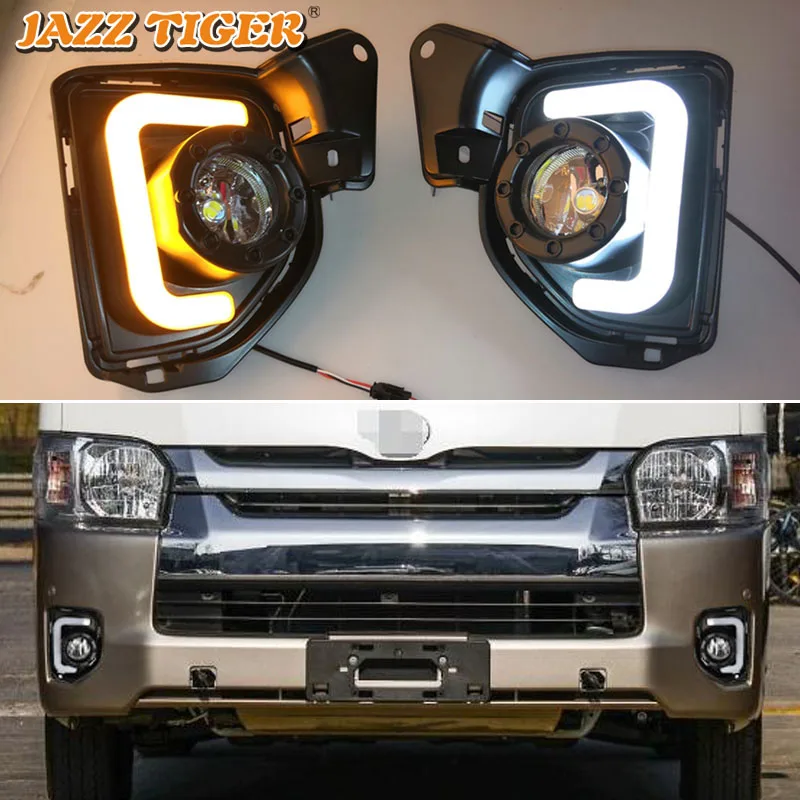 12V LED Daytime running lights For Toyota Hiace 2014 - 2016 2017 2018  auto Drl with turn signals for cars fog lights headlights