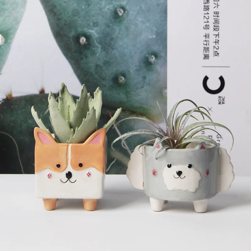 Zwierząt ceramiczna doniczka śliczne Corgi Lamb wazon Cartoon dekoracje z wzorami zwierząt dekoracja z wzorem kwiatów układ domu soczyste doniczkowe