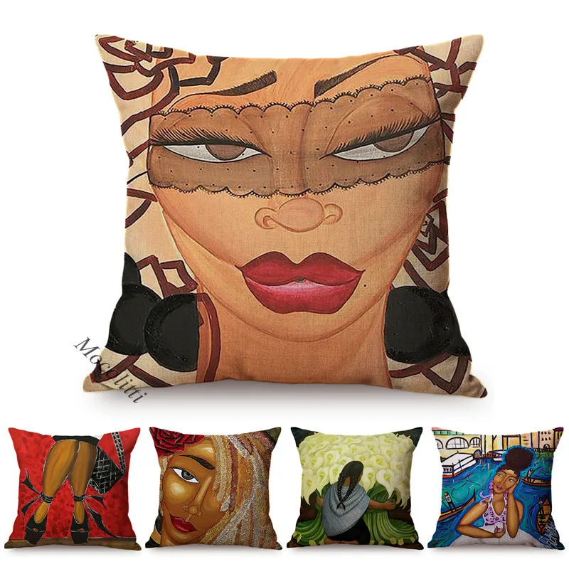Nordic Abstract Art Decorative Sofa Square Cushion Cover Fashion Woman Funny Self Portrait Print Cotton Linen Throw Pillow Case