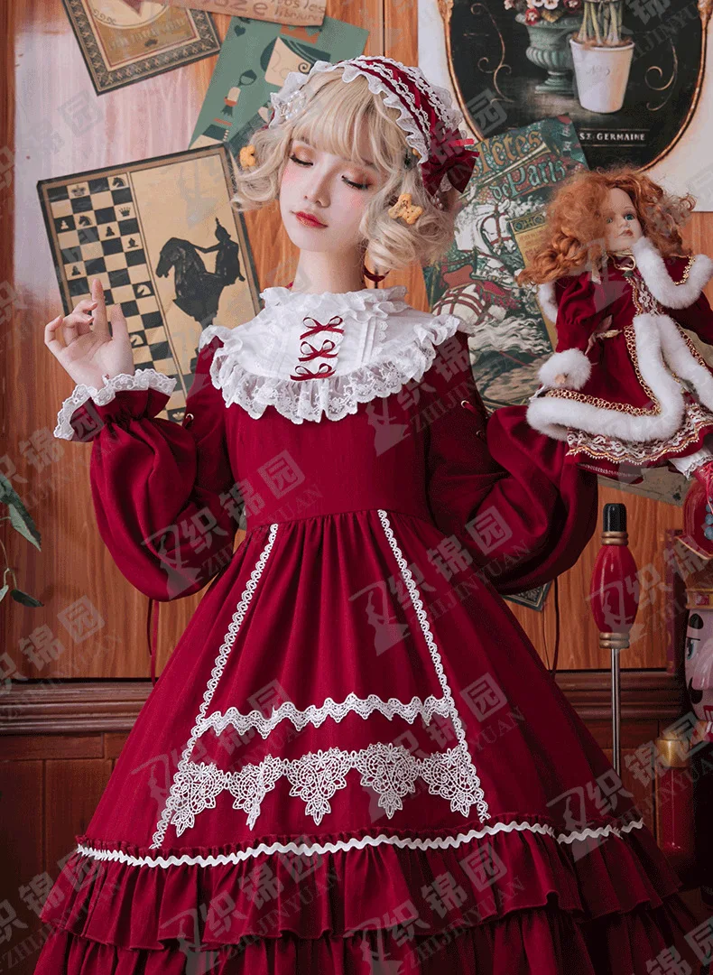 Preppy style student princess tea party sweet lolita dress vintage lace bowknot high waist victorian dress kawaii girl op dress