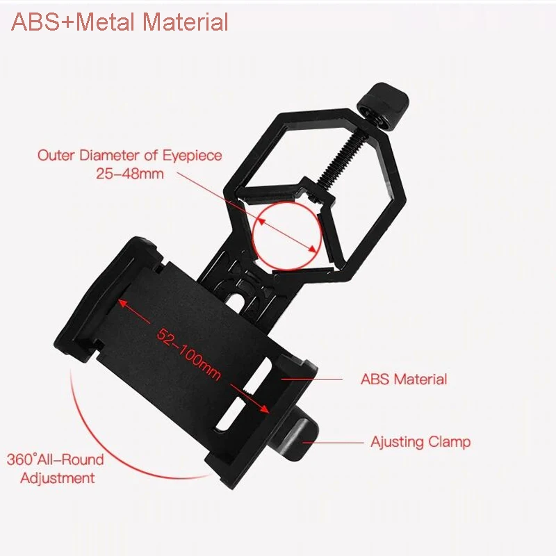 Black Adjustable Metal/ABS Cellphone Adapter Mount Microscope Spotting Scope Telescope Clip Bracket Phone Stand Holder