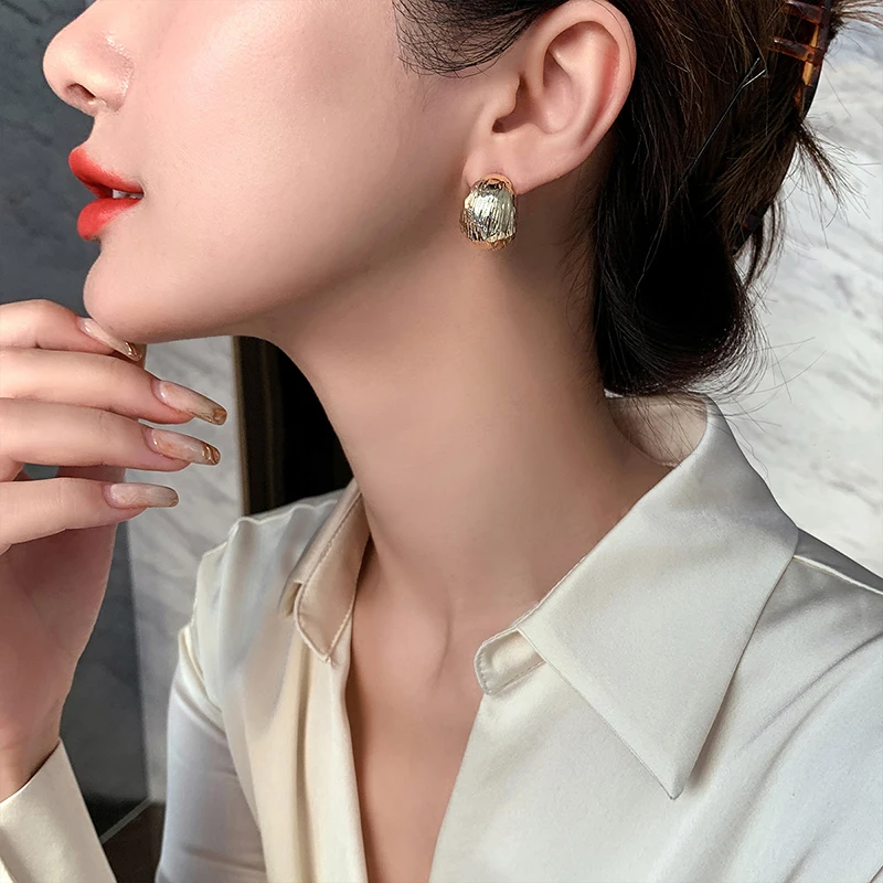 European and American Exaggerated Design Brushed Metal Earrings Korean Fashion Jewelry Goth Girls Simple Accessories For Woman