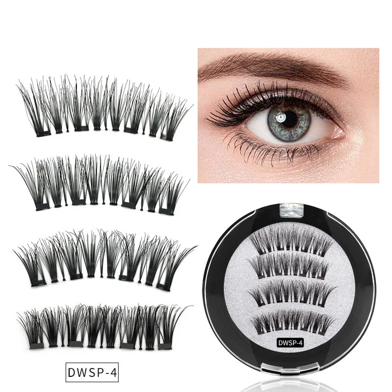 3D Magnet False Eyelashes 4 Magnets Sharpened Magnetic Eyelashes Naturally Dense Glue-free Adsorb Magnet Eyelashes