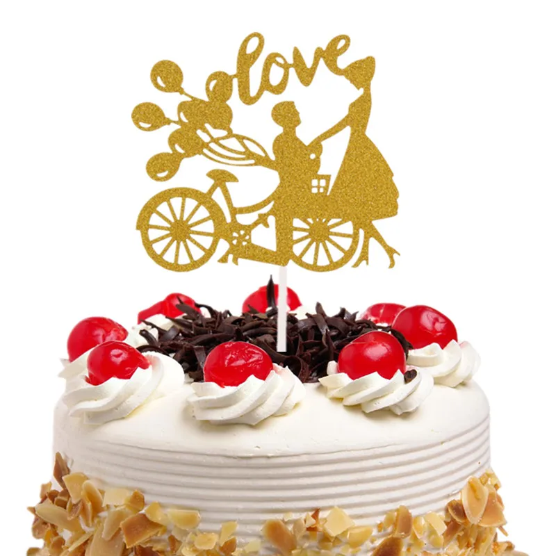 Bike Balloons Bride Groom Mr & Mrs Love Wedding Cake Flags Marry Me Cake Topper For Wedding Anniversary Party Cake Decor