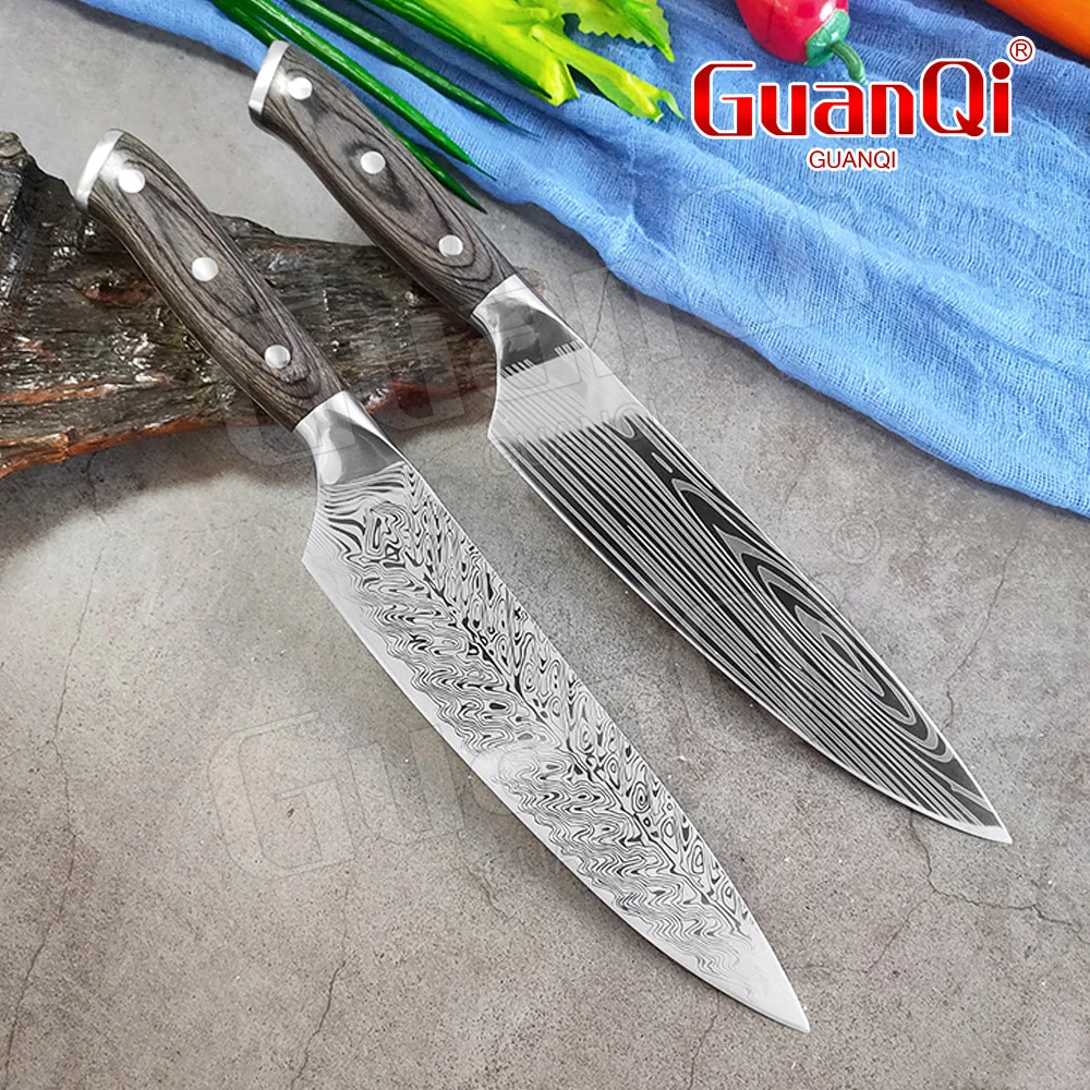 Kitchen knives Set Professional Chef Knives High Carbon Stainless Steel Imitation Damascus Pattern Knife Set  Kitchen KnivesMeat