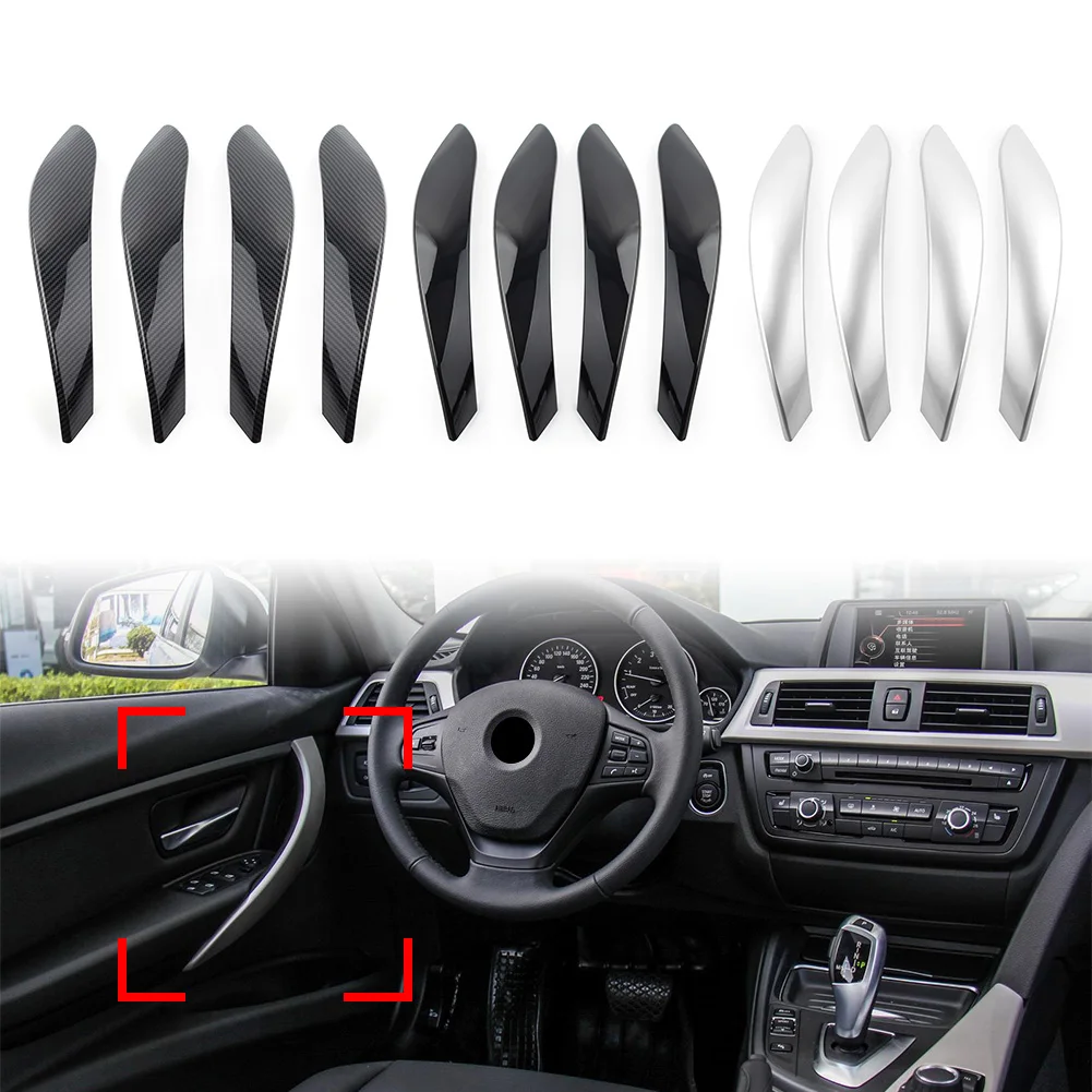 4pcs Car Interior Door Handle Panel Cover Trim For BMW 3 Series 3GT F30 F31 F35 F34 F35 & 4-Series F36 2015-2019 ABS Plastic