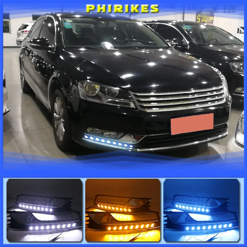 LED DRL daytime running light fog lamp for Volkswagen VW Passat B7 2012-2015, wireless switch control, dim control, turn signal