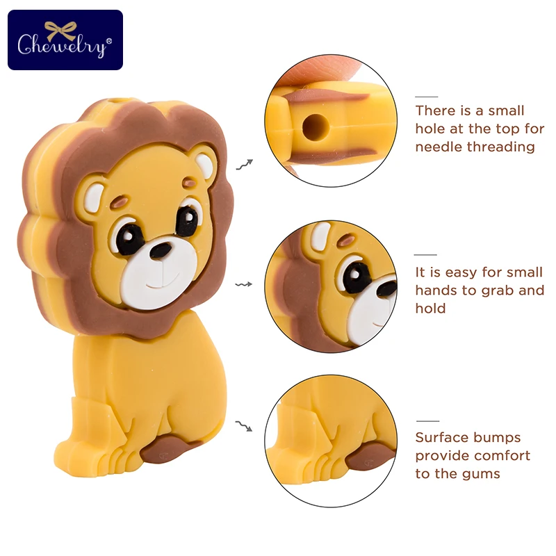 5PC Baby Teether Rodents Cute Lion Silicone Beads Baby Toys DIY Pacifier Chain Necklaces Pendant Bite Chew For Children Products