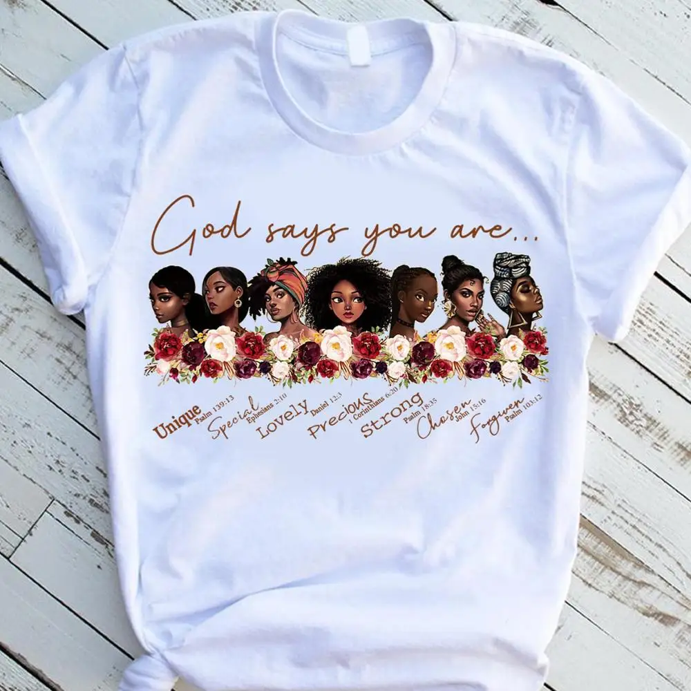 new God says you are black girl is beautiful magic t shirt women melanin t shirts femme black lives matter Juneteenth tshirt