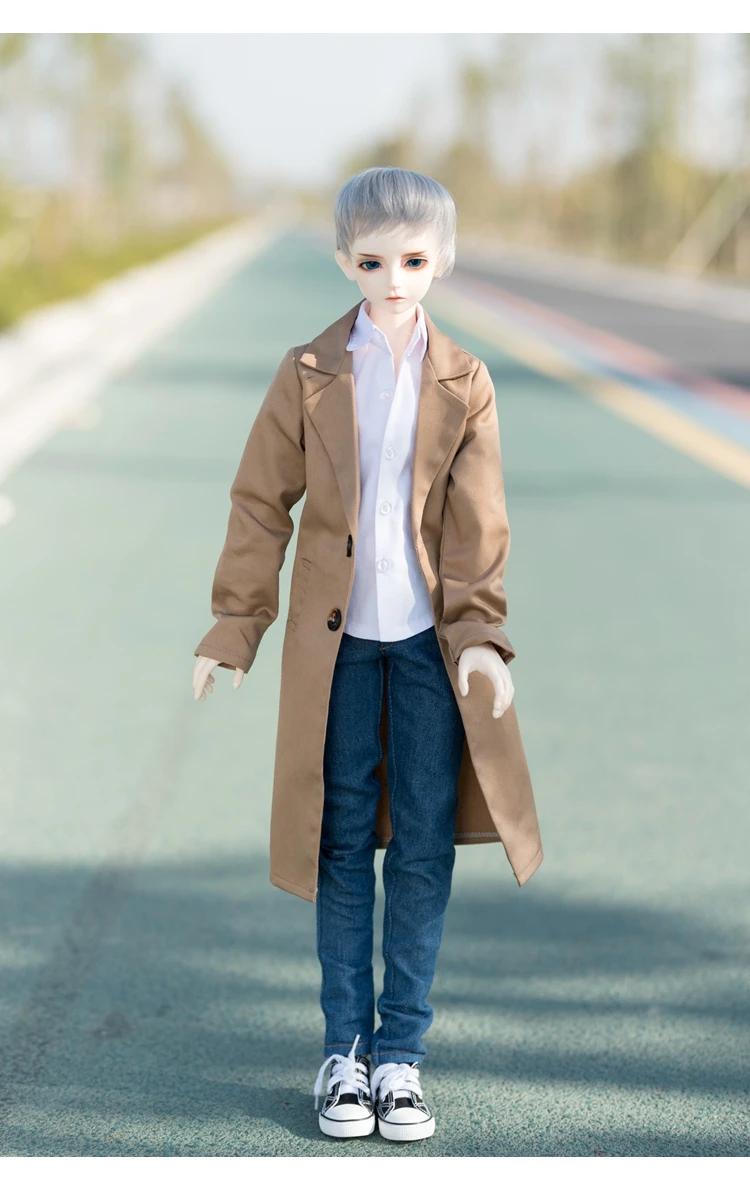 BJD doll clothes is suitable for 1/3 1/4 size MSD dark brown long handsome trench coat coat with belt doll accessories