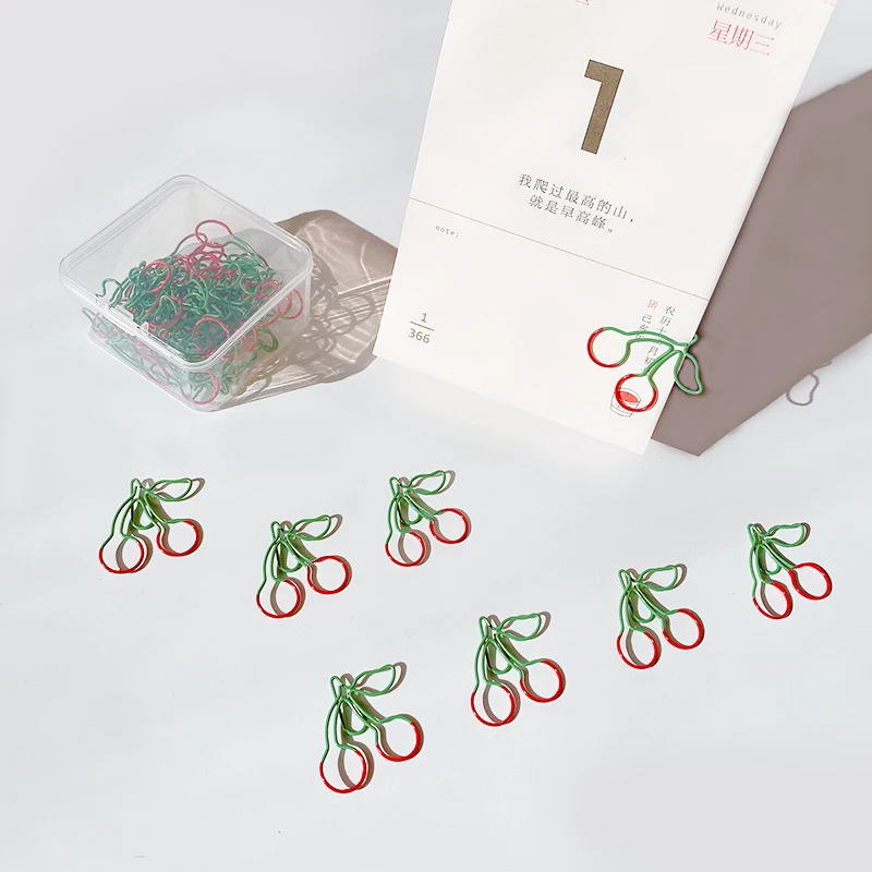 TUTU 25pcs/box Kawaii Cherry Metal Paper Clip Decorative Bookmark Binder Clips School Office Stationery H0502