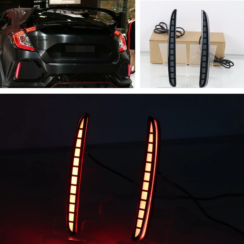 

For Honda Civic Type R Hatchback SI 4-Door Sedan 2016-2020 Reflector LED Brake Lamp Rear Bumper Dynamic Turn Signal Fog Light