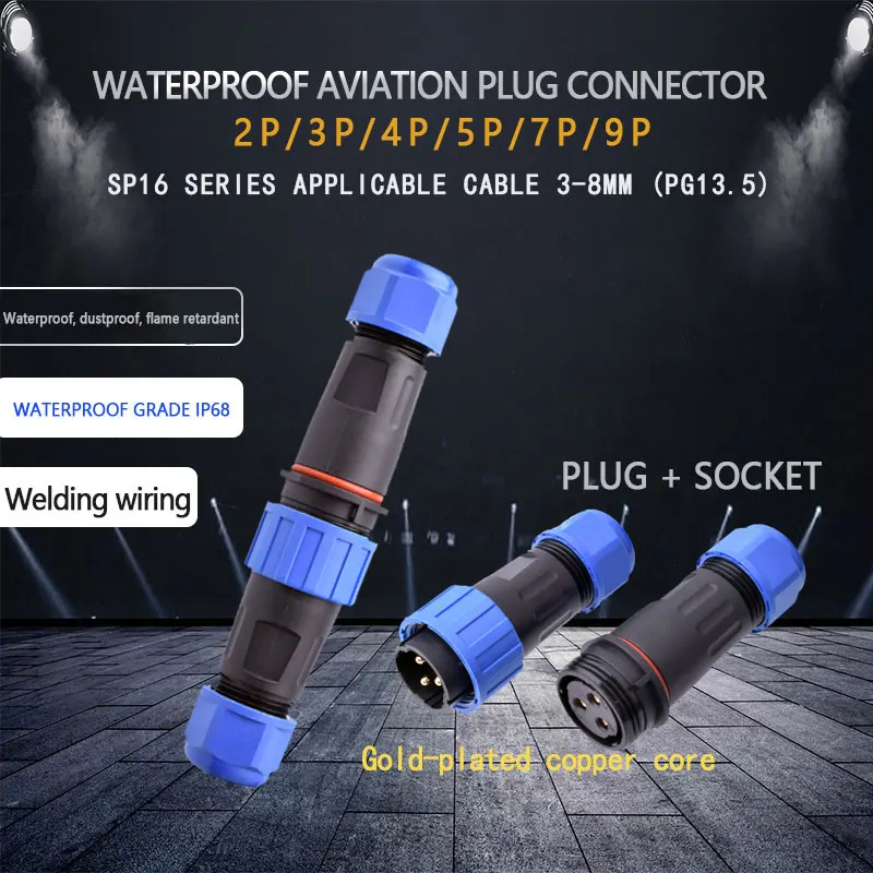 IP68 Waterproof Aviation Plug Connector 2/3/4/5/7/9/12 Pin Panel Mount Wire and Cable Solder Connection SP12 SP16 SP20 One Set