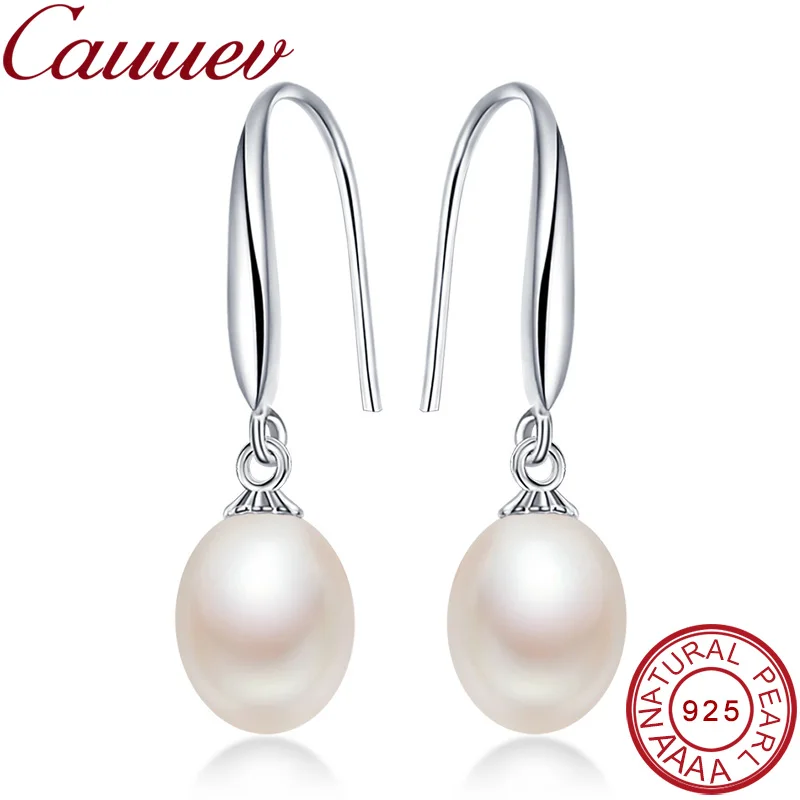 Elegant 8-9mm water drop real freshwater pearl earrings classic 925 silver earrings for women wholesale with gift box Jewelry