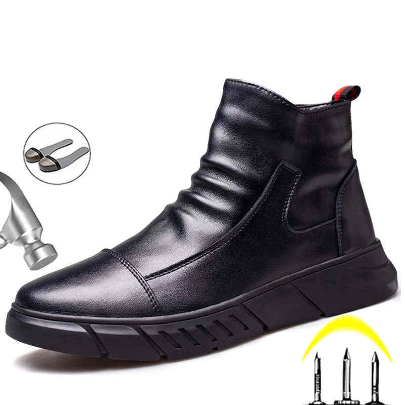 

High Quality Men Boots Winter Safety Shoes Puncture-Proof Work Shoes Genuine Leather Chelsea Boots Men Indestructible Sneakers