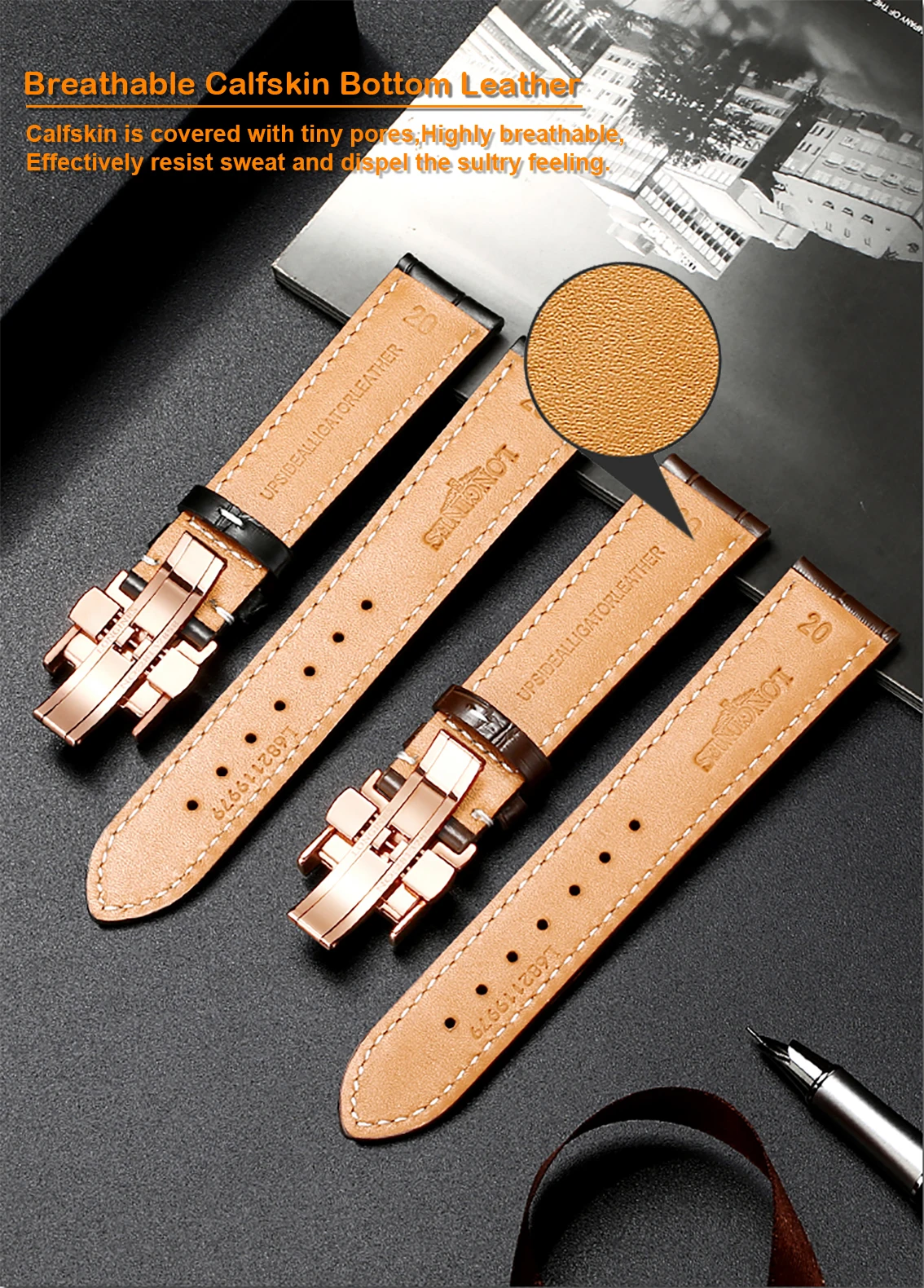 Casual Watch band Calfskin Leather Business Watch Band compatible for Longines Watch Strap Bands 13，14，15，18，19，20，21mm