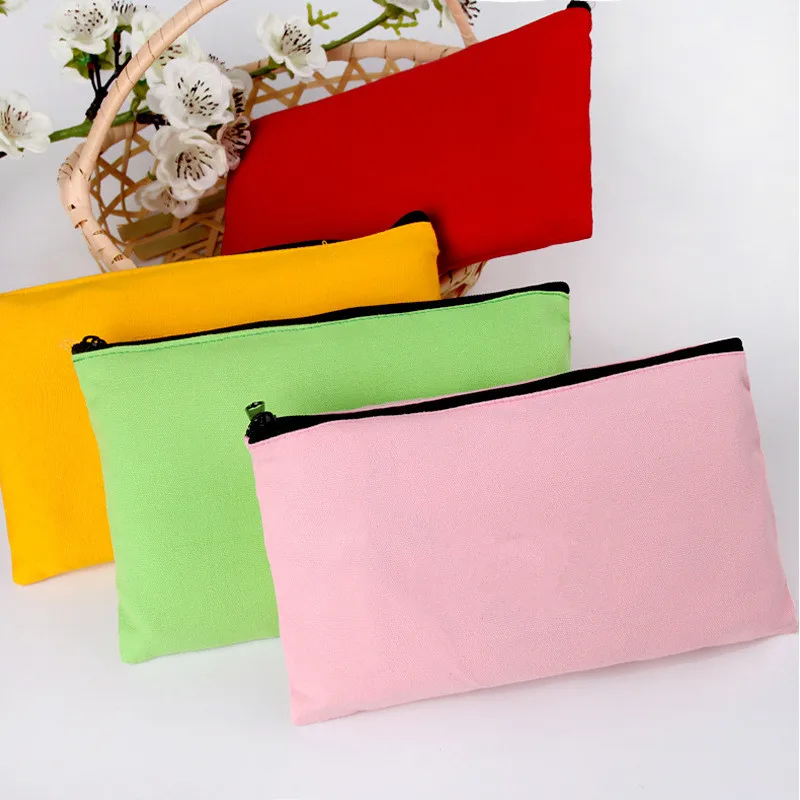 100Pcs 12x20cm Blank Canvas Zipper Pencil Cases Pen Pouches Cotton Cosmetic Bags Makeup bags Mobile Phone Clutch Bag Organizer